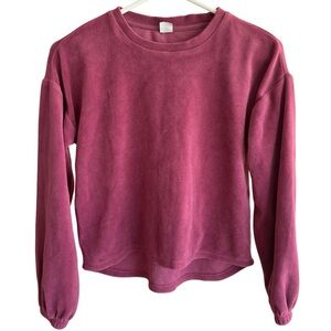 Girls 10-12 Velour Plush Knit Crewneck Sweatshirt Mauve Drop Shoulders Pullover